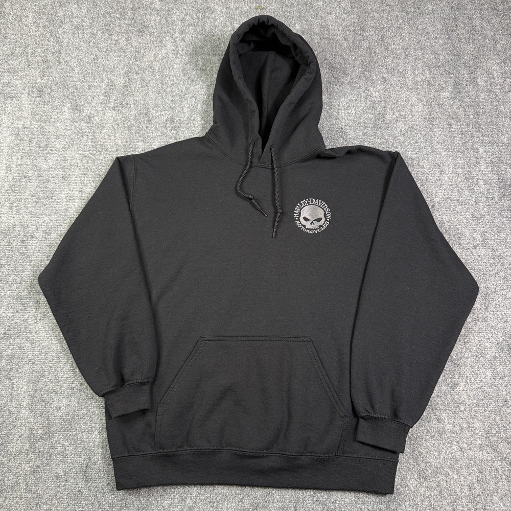 Harley Davidson Mens Hoodie M Black Willie G Skull Embroidered Motorcycle Gildan